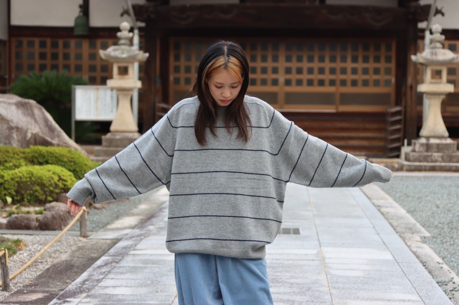 トップス UNIVERSAL PRODUCTS MERINO WOOL BORDER UNIVERSAL PRODUCTS MERINO WOOL BORDER CREW NECK KNIT style