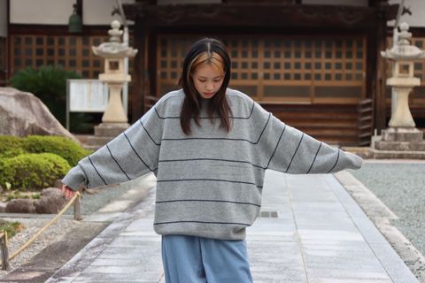 UNIVERSAL PRODUCTS MERINO WOOL BORDER CREW NECK KNIT style.2022.9.11