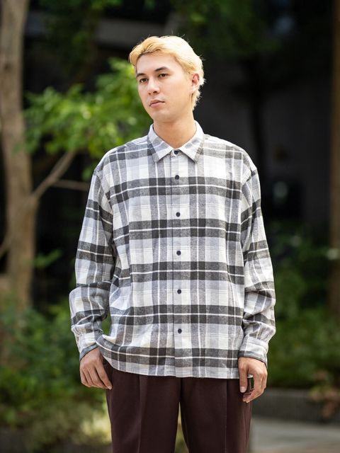 A.PRESSE 新作Vintage Cotton Silk Nep Twill Check Shirts GREY