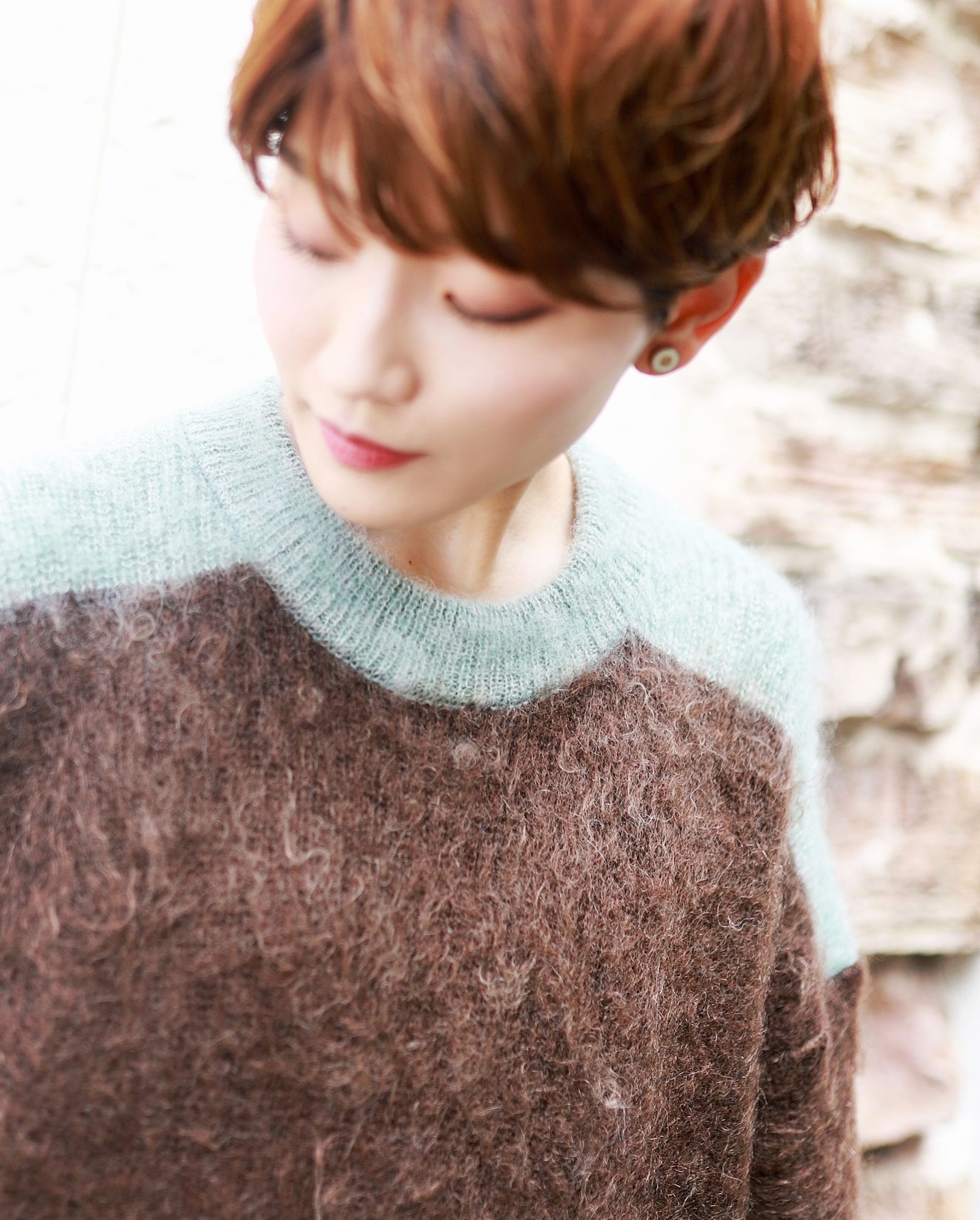 ヨーク23AW MOHAIR BORDER CREWNECK SWEATER(YK23FW0572S)BROWN