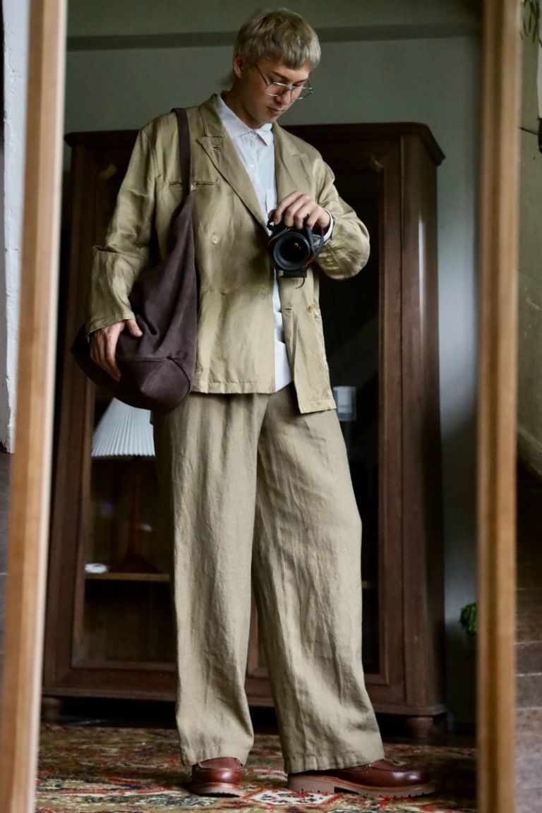 YOKE Linen Silk Kersey Double Breasted Blezer PICK UP STYLE