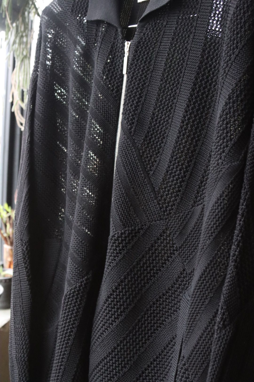 ヨーク24SS COTTON MESH STRIPE ZIP-UP CARDIGAN(YK24SS0674S)BLACK