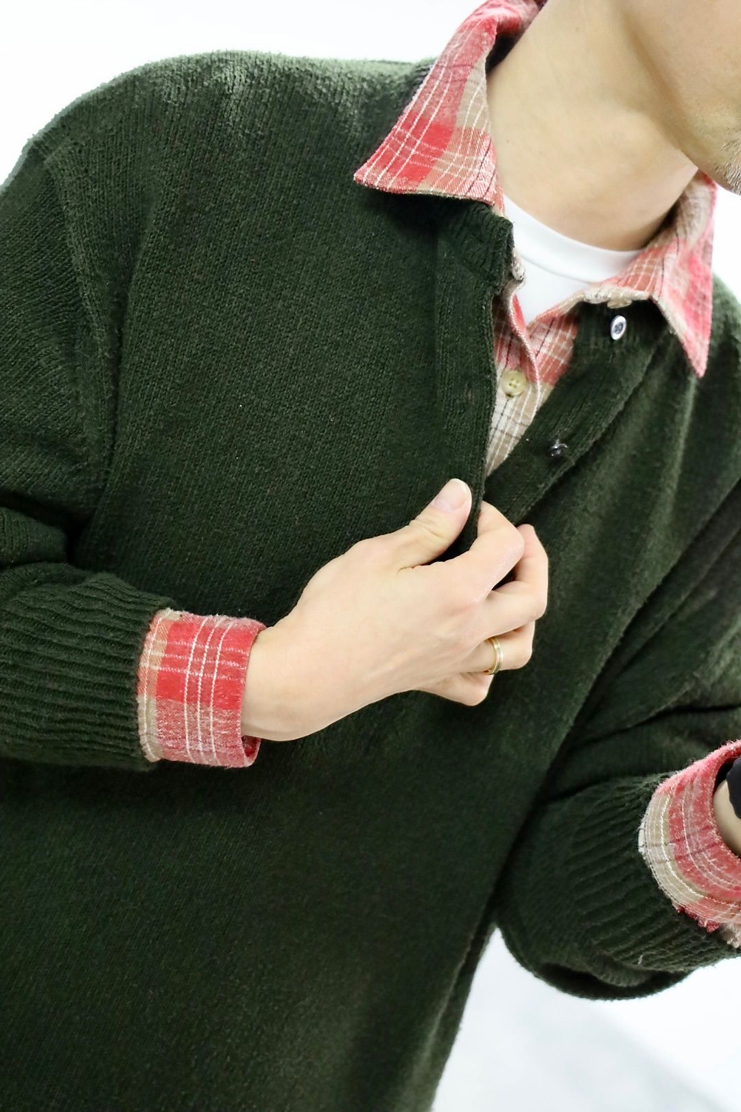 A.PRESSE 2026 STYLE1 Vintage Cotton Silk Nep Twill Check Shirts"RED"スタイル