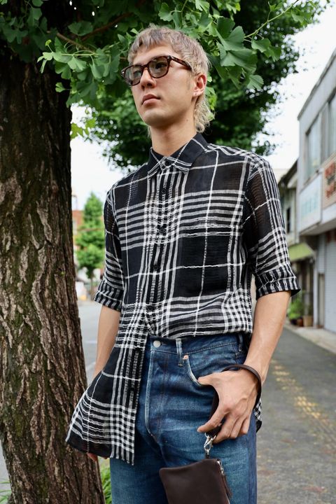yohji yamamoto チェック柄レギュラーカラーシャツ MARKスタイル