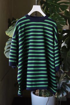 イズネス22SS SHORT SLEEVE BASQUE SHIRT(NAVY×GREEN BORDER)