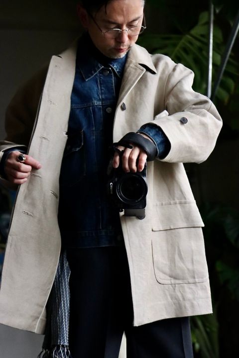 A.PRESSE Linen Half Coatスタイル