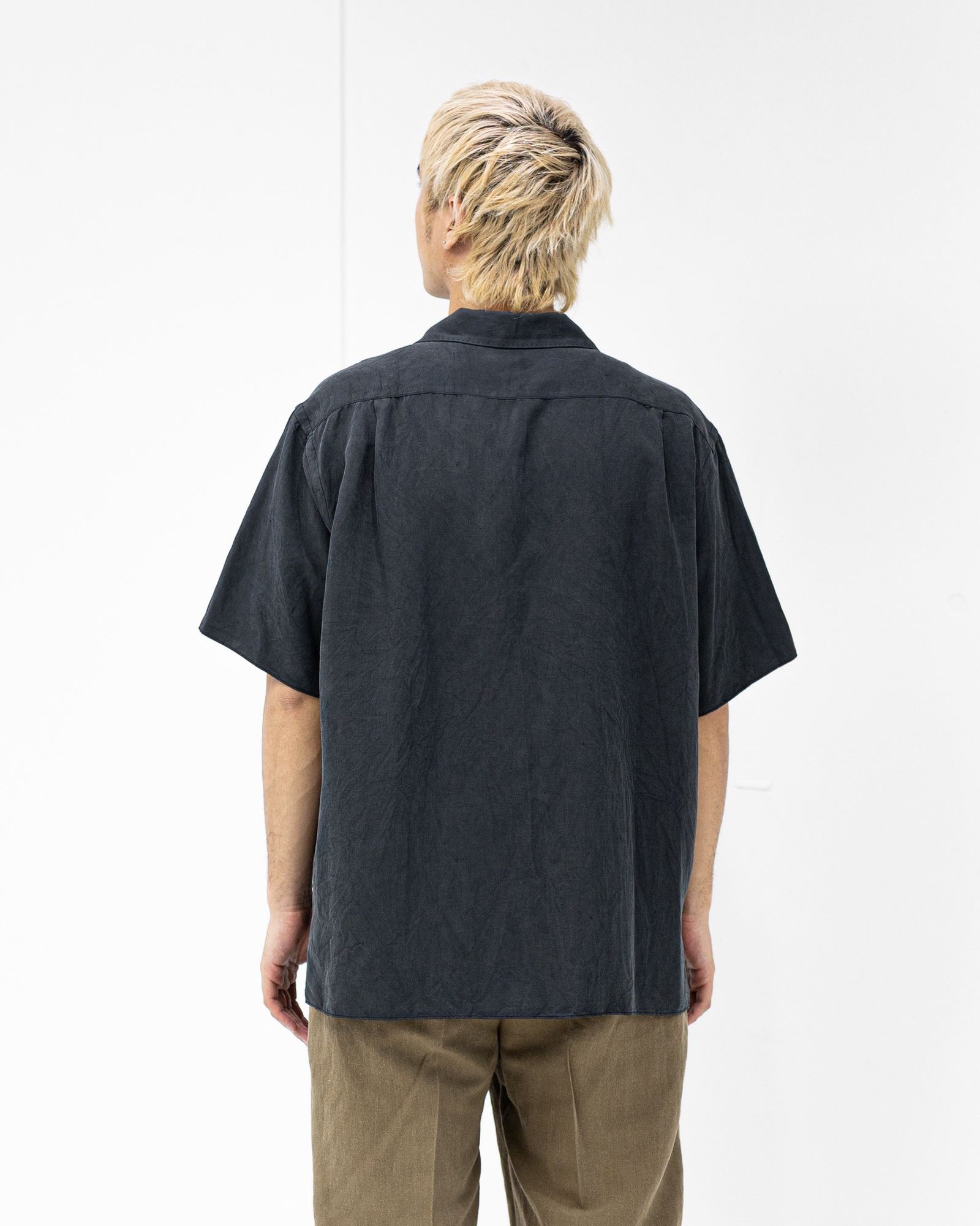 A.PRESSE Vintage Silk Linen S/S Open Collar Shirts  (BLACK) 4月11日(土)新作発売！