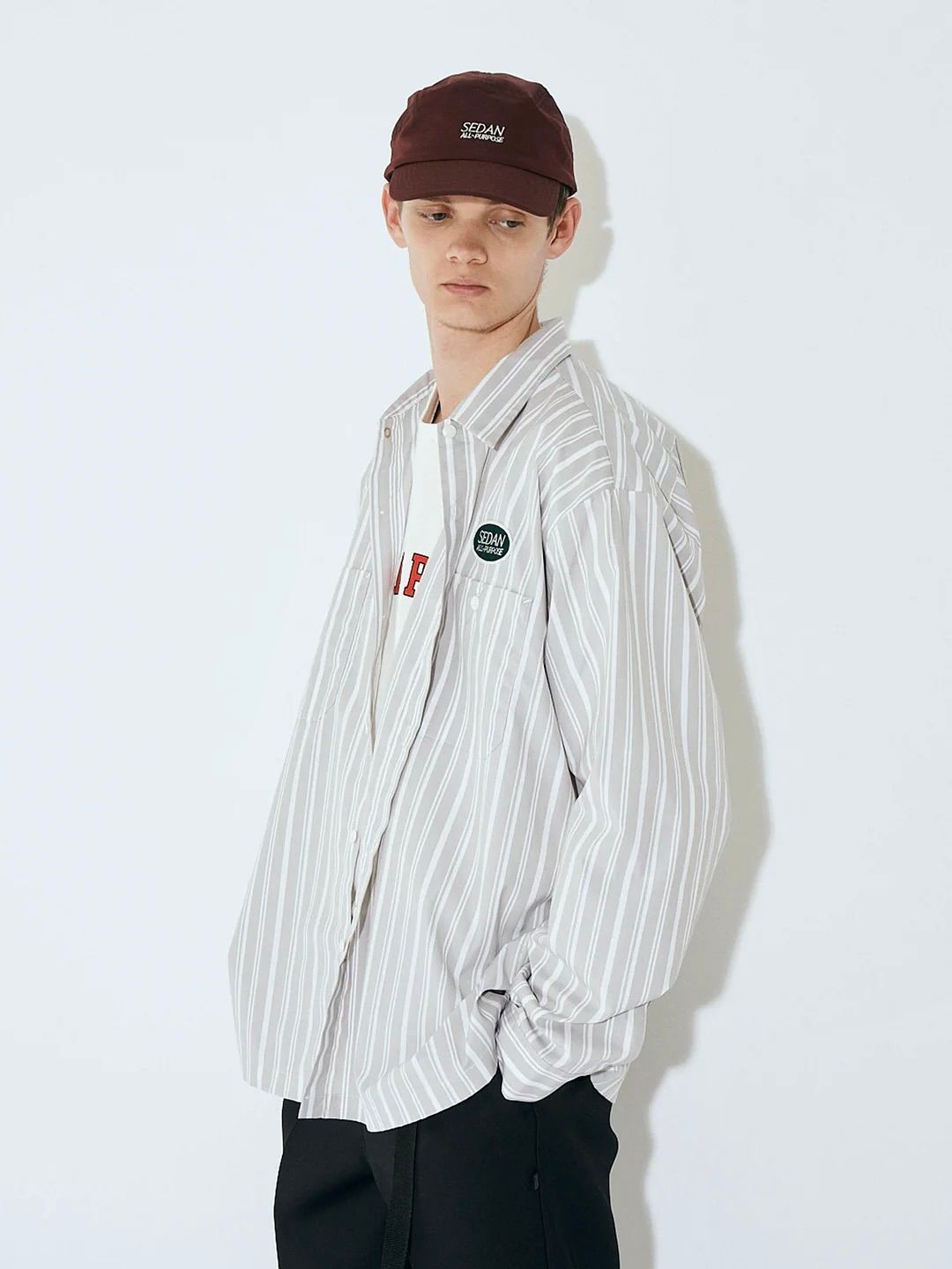 セダンオールパーパス23FW OVAL LOGO WORK SHIRT(SD23F-SH01)GREY STRIPE