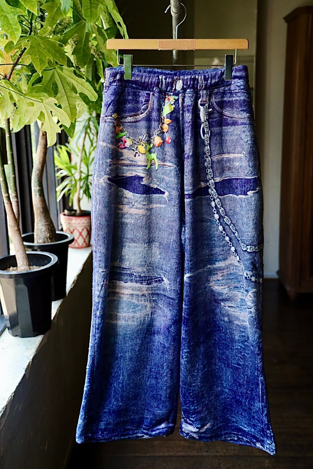 トーキングアバウト ジ アブストラクション 25AW FLEECE DENIM PRINT WIDE PANTS (2526AW-PT-005)BLUE☆新作発売！