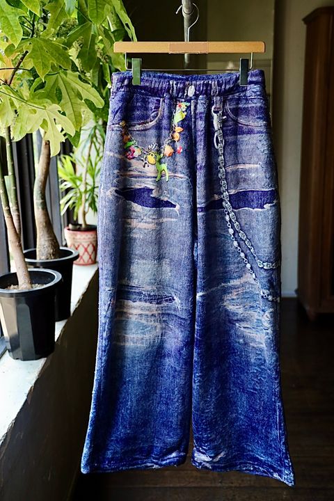 トーキングアバウト ジ アブストラクション 25AW FLEECE DENIM PRINT WIDE PANTS (2526AW-PT-005)BLUE☆新作発売！