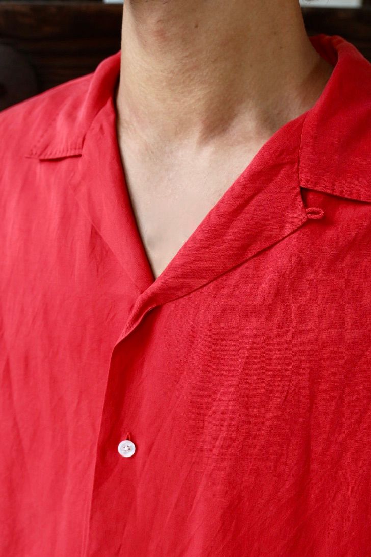 A.PRESSE Vintage Silk Linen S/S Open Collar Shirts MARKスタイル