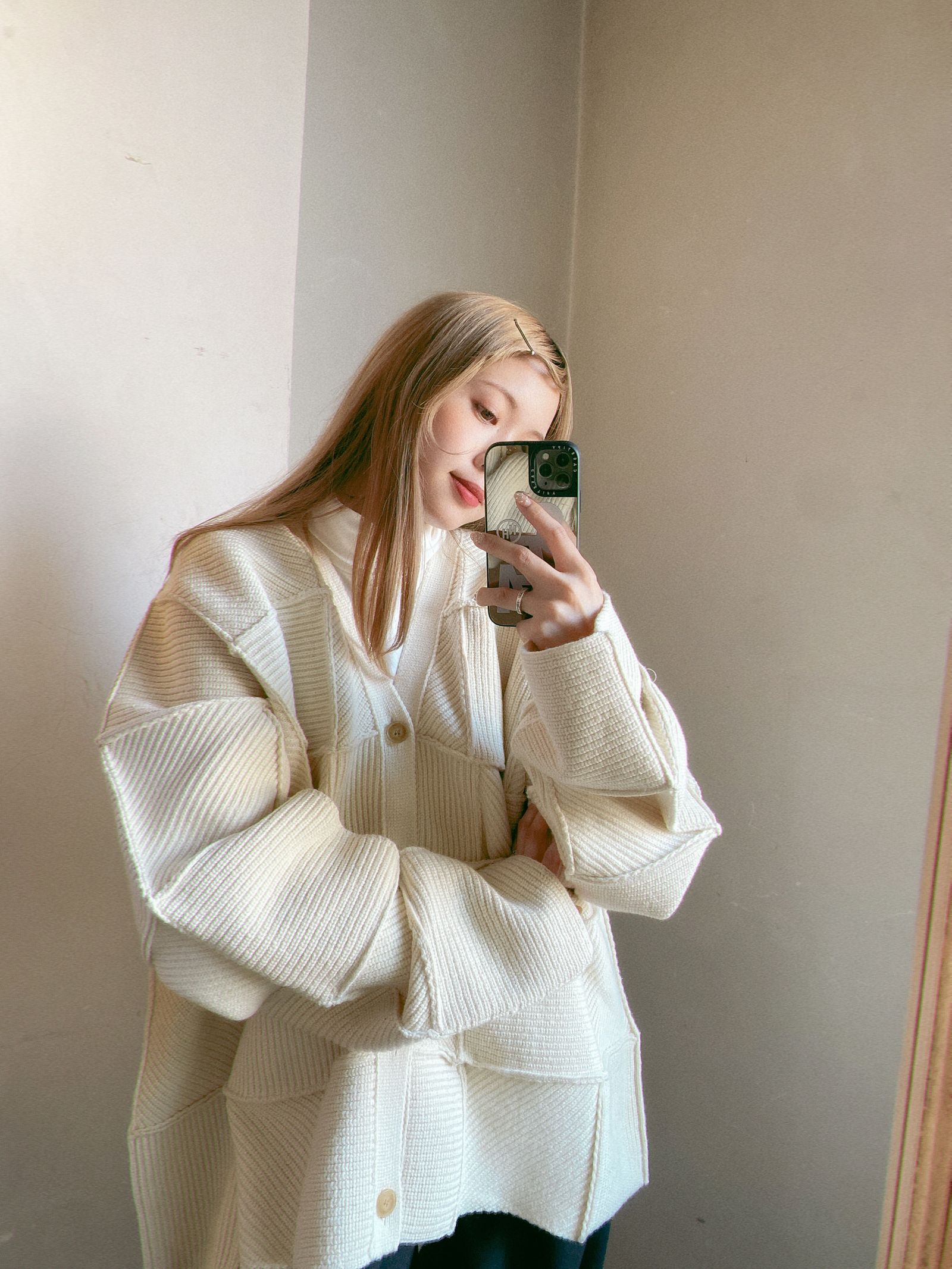ヨーク24SS PATCHWORK RIB BUTTONED CARDIGAN(YK24SS0683S)ECRU