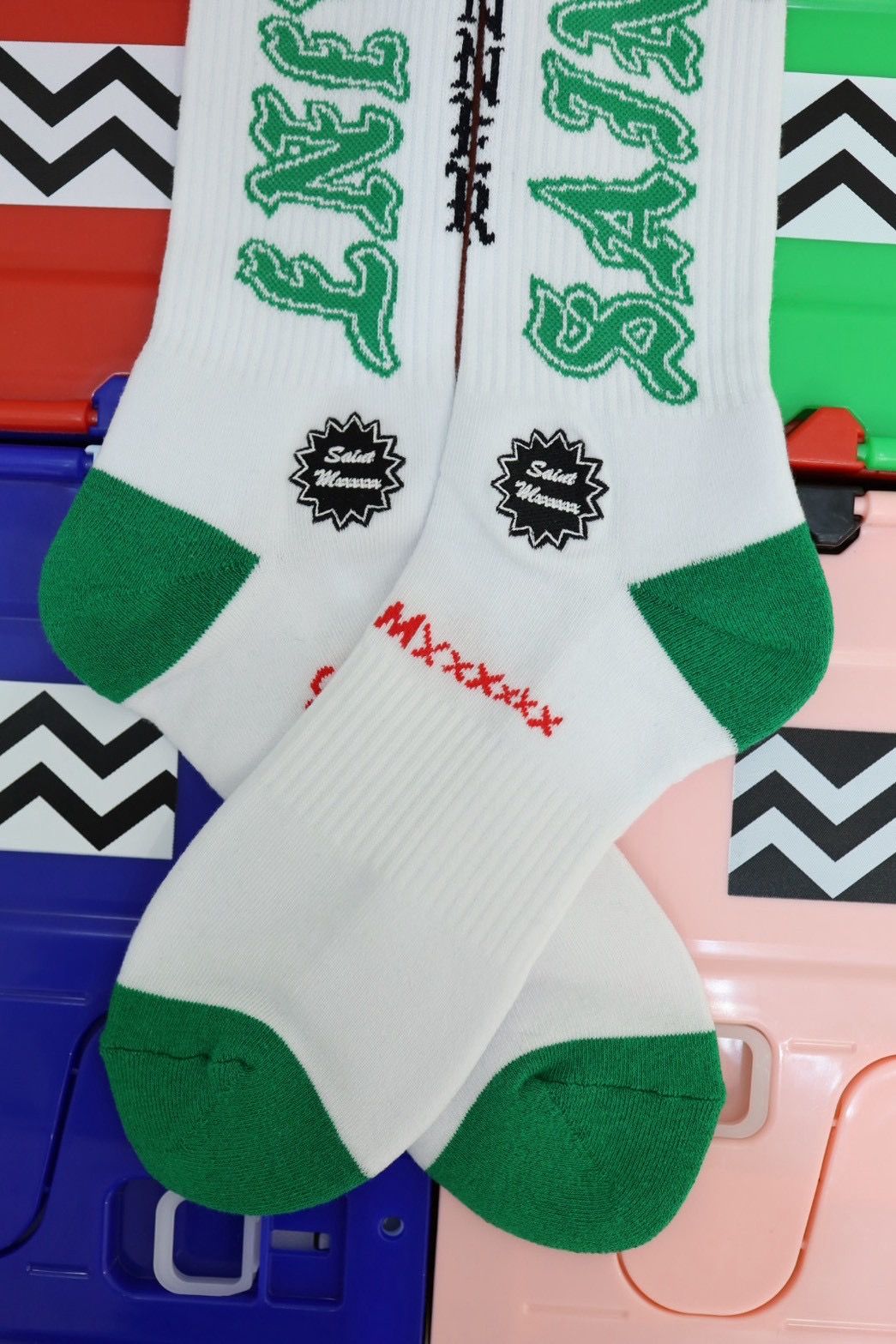 セントマイケル 26SS SAINT SOCKS(SM-MK8-0000-108)WHITE×GREEN☆4月11日(土)発売！