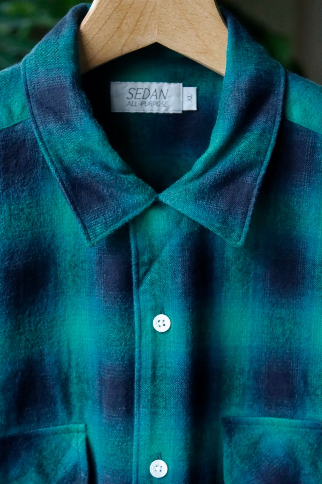 セダンオールパーパスFW23 Brushed Ombre Plaid Open Collar Shirt (SD23F-SH02)Green Plaid