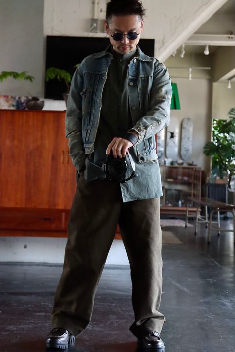 blurhms Stand-up Collar Washed Shirt "DARK SAGE"style.2022.1.11.