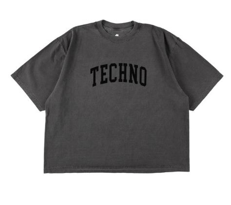 イズネスミュージック 25SS TECHNO FLOCKY PRINT T-SHIRT(IMP5_11_FLTECHNOT01)SUMI(CHARCOAL)
