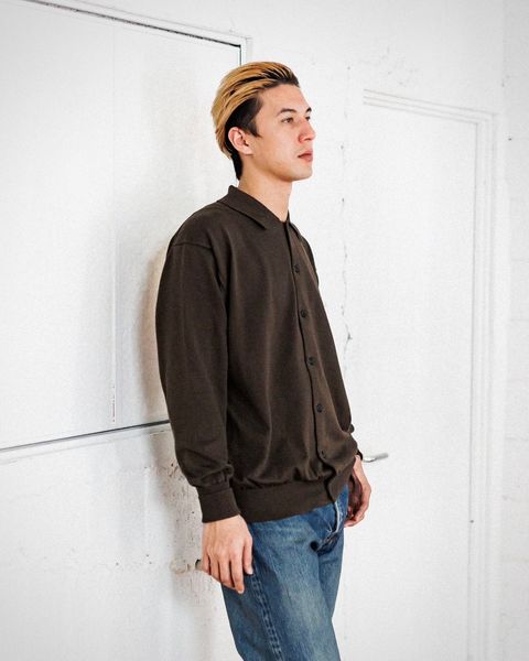A.PRESSE Cotton Knit Polo Collar Cardigan (OLIVE)スタイル 2月8日(土)新作発売！