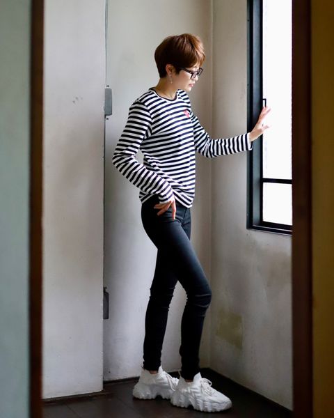 PLAY COMME des GARCONS レディースボーダーTシャツstyle.2023.6.15