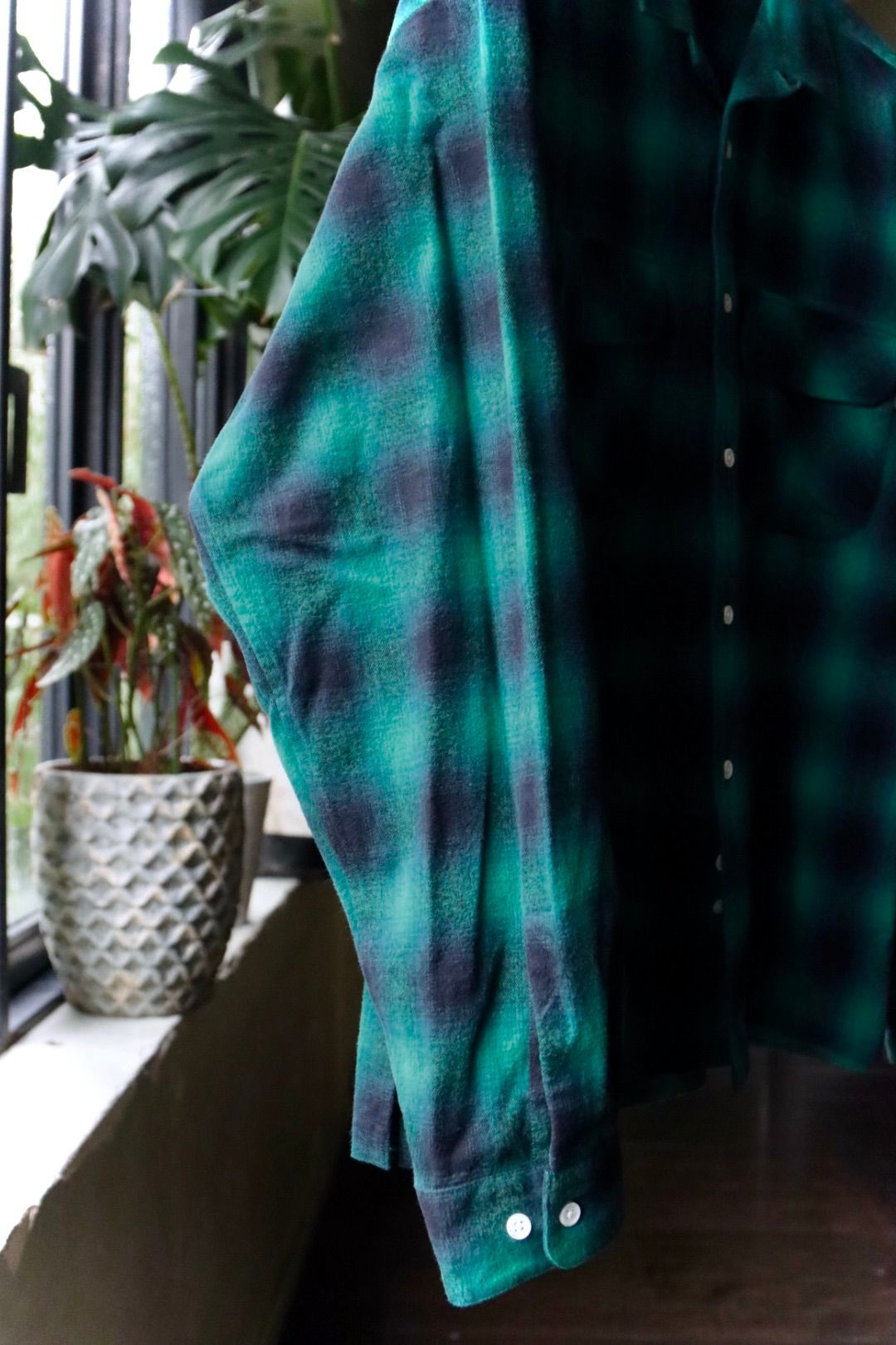 セダンオールパーパスFW23 Brushed Ombre Plaid Open Collar Shirt (SD23F-SH02)Green Plaid