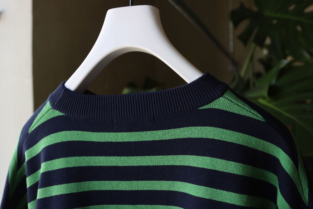 イズネス22SS SHORT SLEEVE BASQUE SHIRT(NAVY×GREEN BORDER)