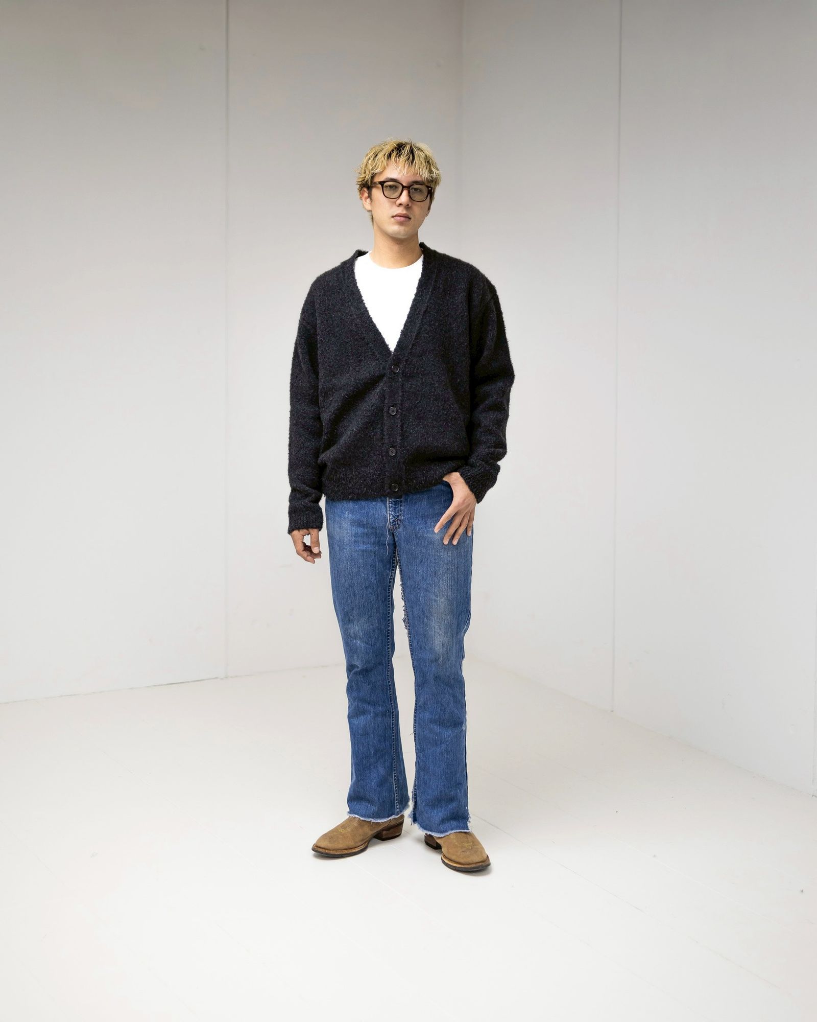 A.PRESSE Cashmere Mole Yarn Cardigan MARKスタイル