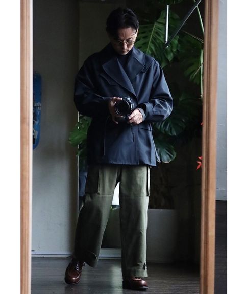 blurhms23SS Drill Chambray Motocycle Jacketスタイル.