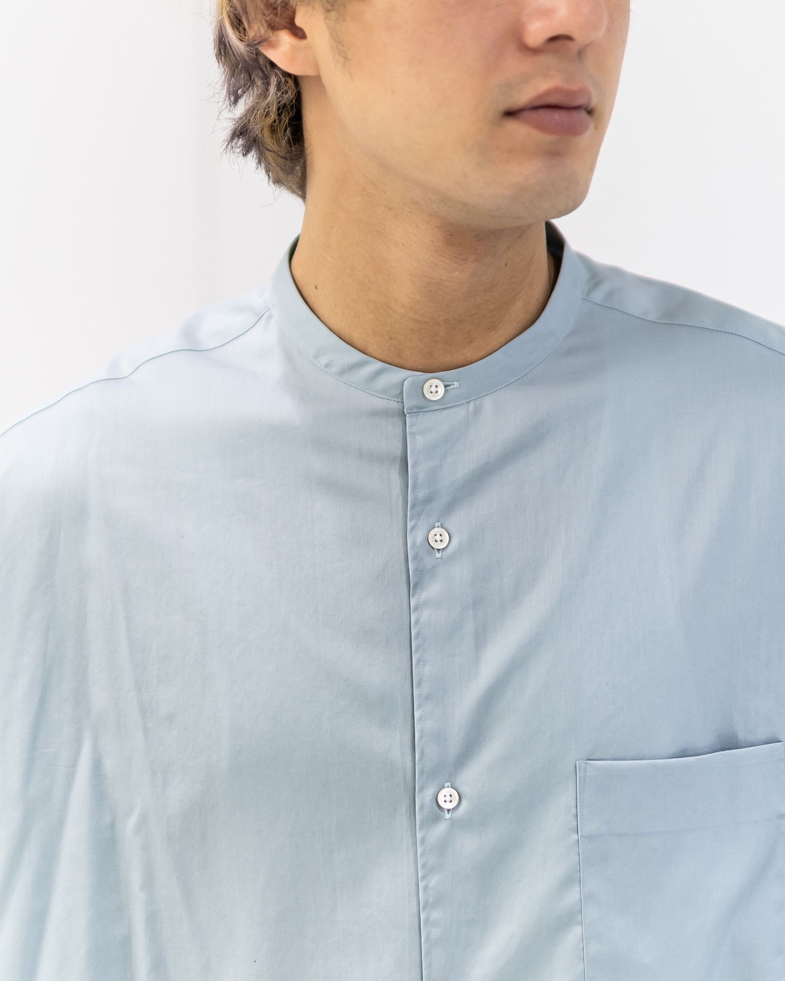 グラフペーパー26SS Silicon Poplin Oversized Band Collar Shirt(GM261-50181)SMOKE BLUE☆2月28日(土)発売！