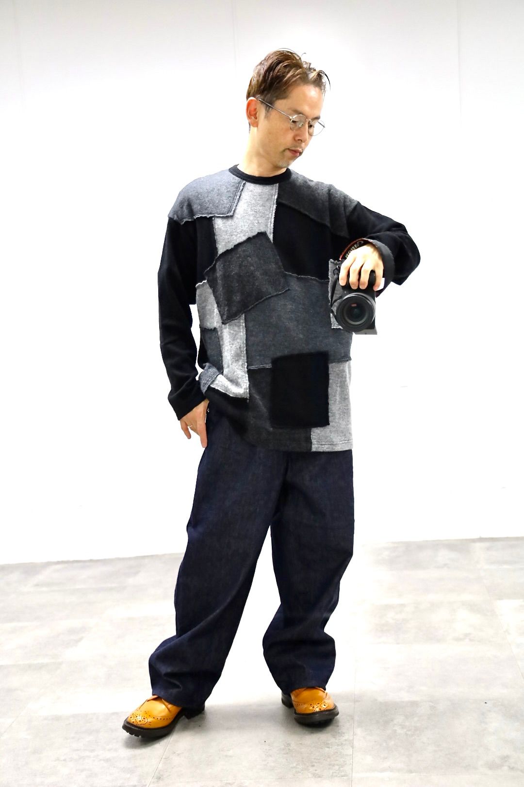 COMME des GARCONS HOMME ウールナイロン天竺パッチワークニット2025.10.3.