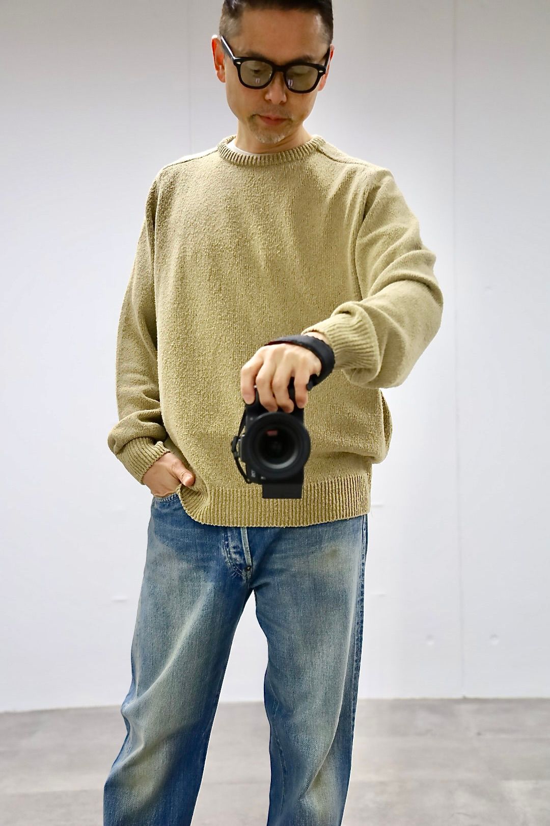 A.PRESSE 2026 STYLE1 Washed Silk Nep Crew Neck Sweater"BEIGE"スタイル