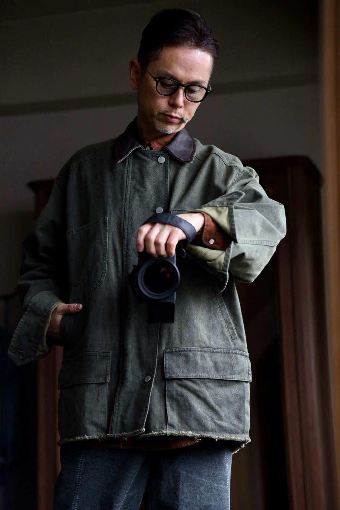 YOKE COTTON CUT-OFF COVERALL JACKET"DUSTY KAHKI"スタイル