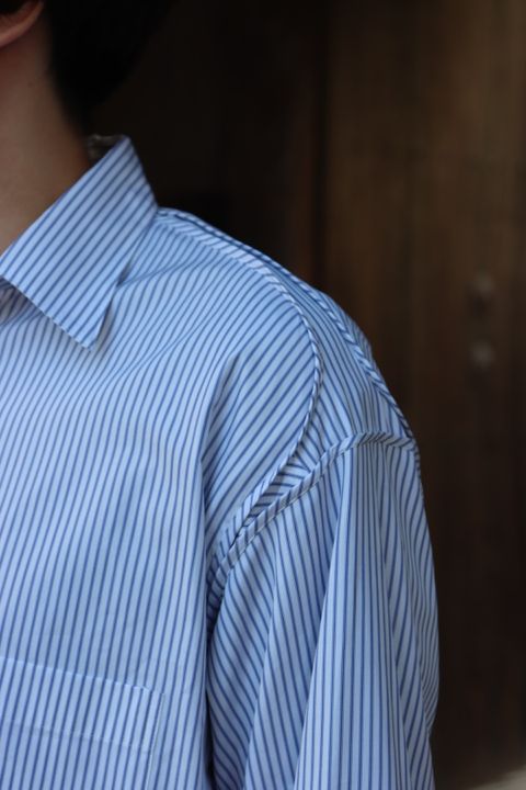 YOKE THOMAS MASON STRIPED PIPING SHIRT"WHITE"style.