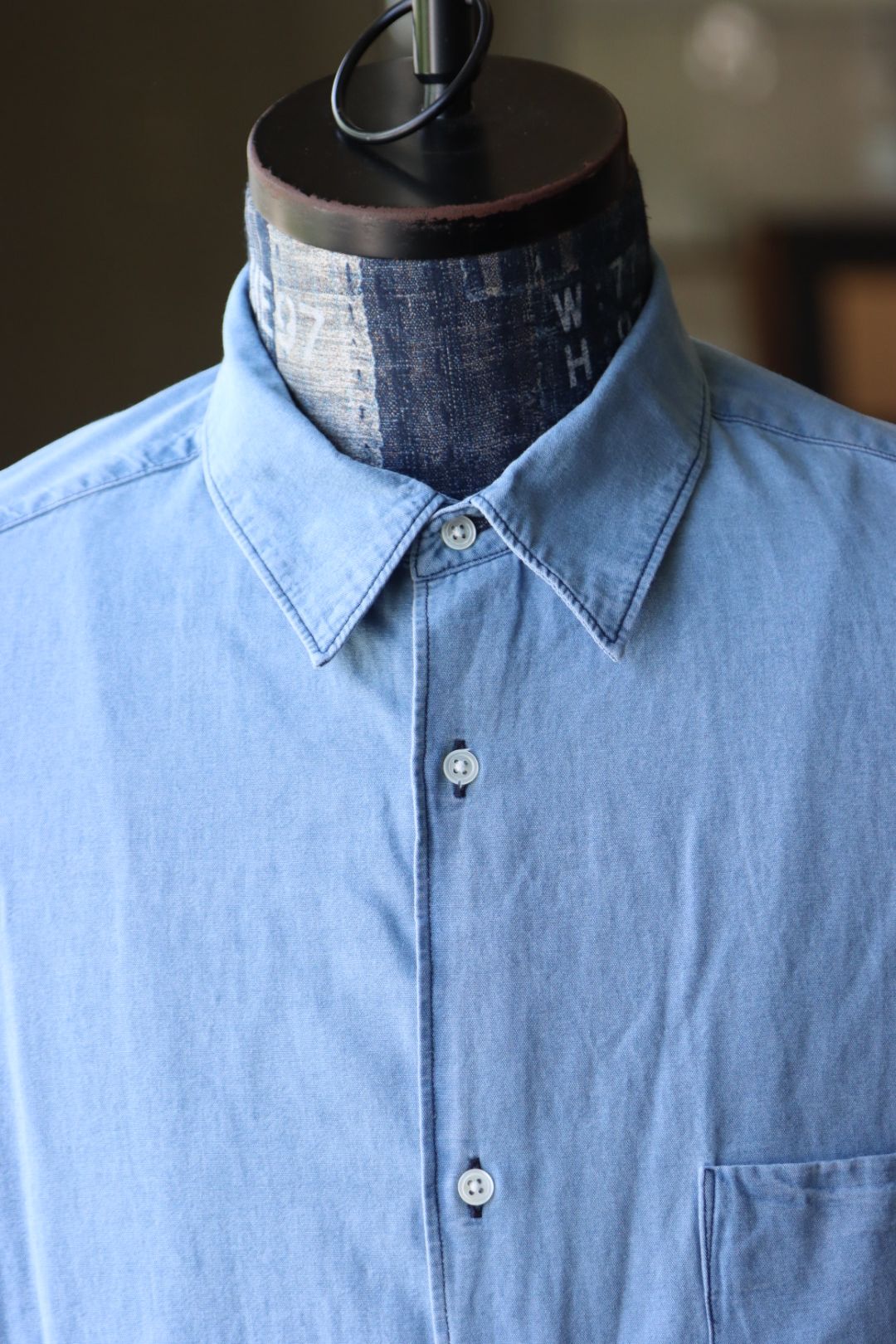 グラフペーパー SIDOGRAS Indigo Poplin L/S Oversized Regular Collar Shirt(GM252-50045)LIGHT FADE☆8月2日(土)発売！