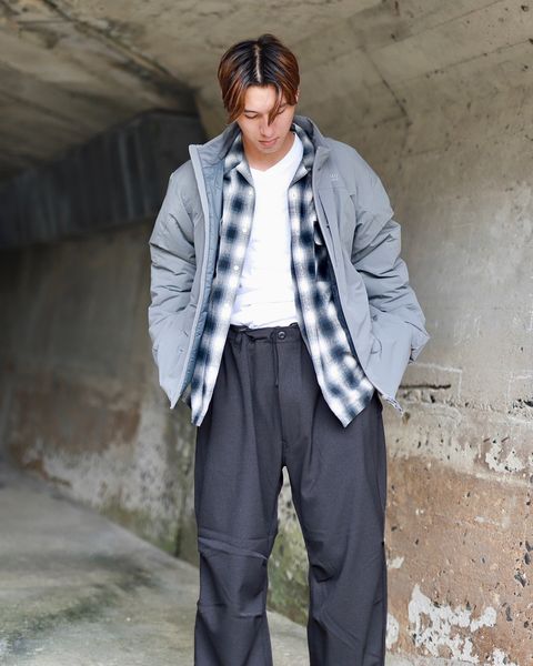 SEDAN ALL-PURPOSE Brushed Ombre Plaid Open Collar Shirtスタイル
