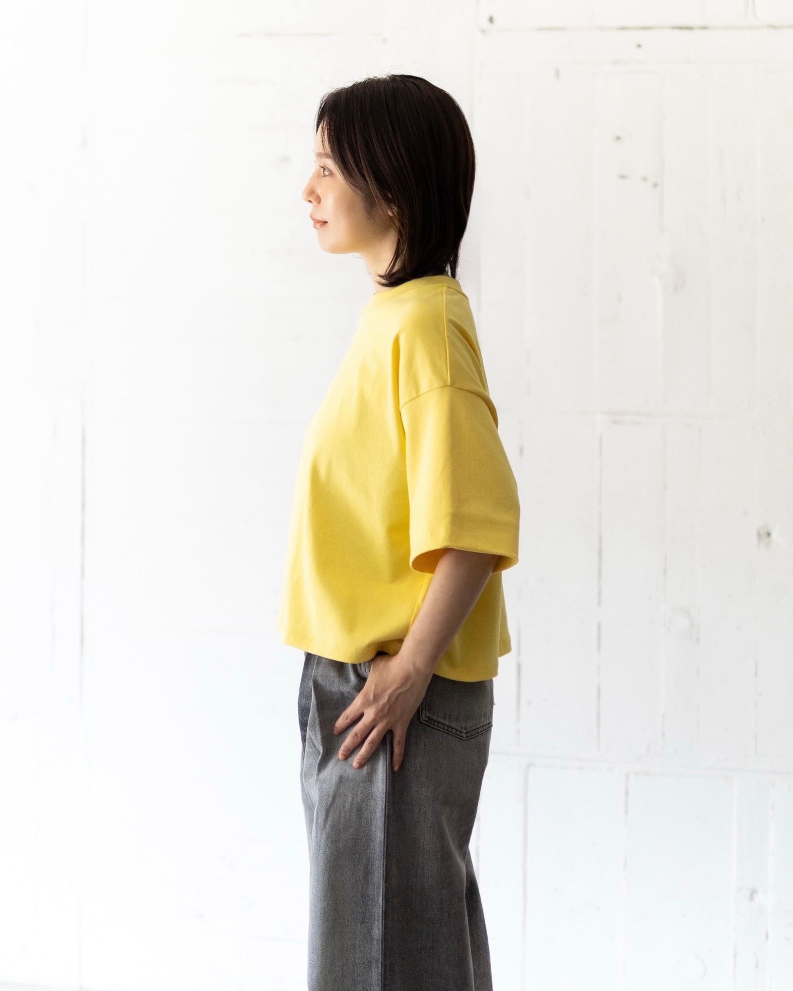 Graphpaper 25AW Women's  Tri Spun Cotton Balloon Sleeve Tee(GL253-70306)YELLOW