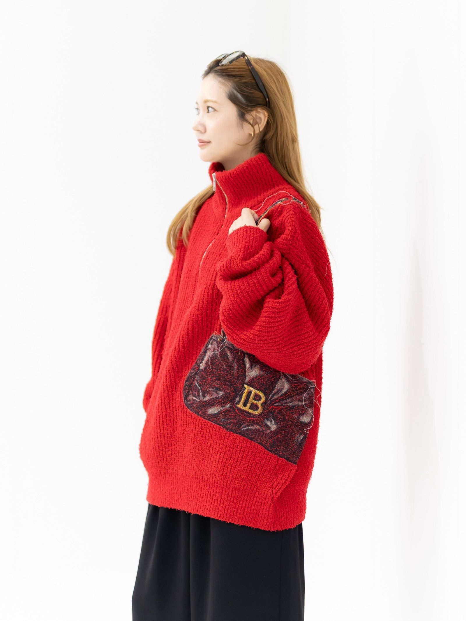 doublet ダブレット26AW TROMPE L’OEIL EMBROIDERY HALF ZIP KNIT (26AW56KN229)RED