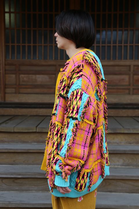 KIDILL 2020A/W 新作Chaotic Argyle Tartan Cardigan"Yellow×Pink" style.2020.11.23.