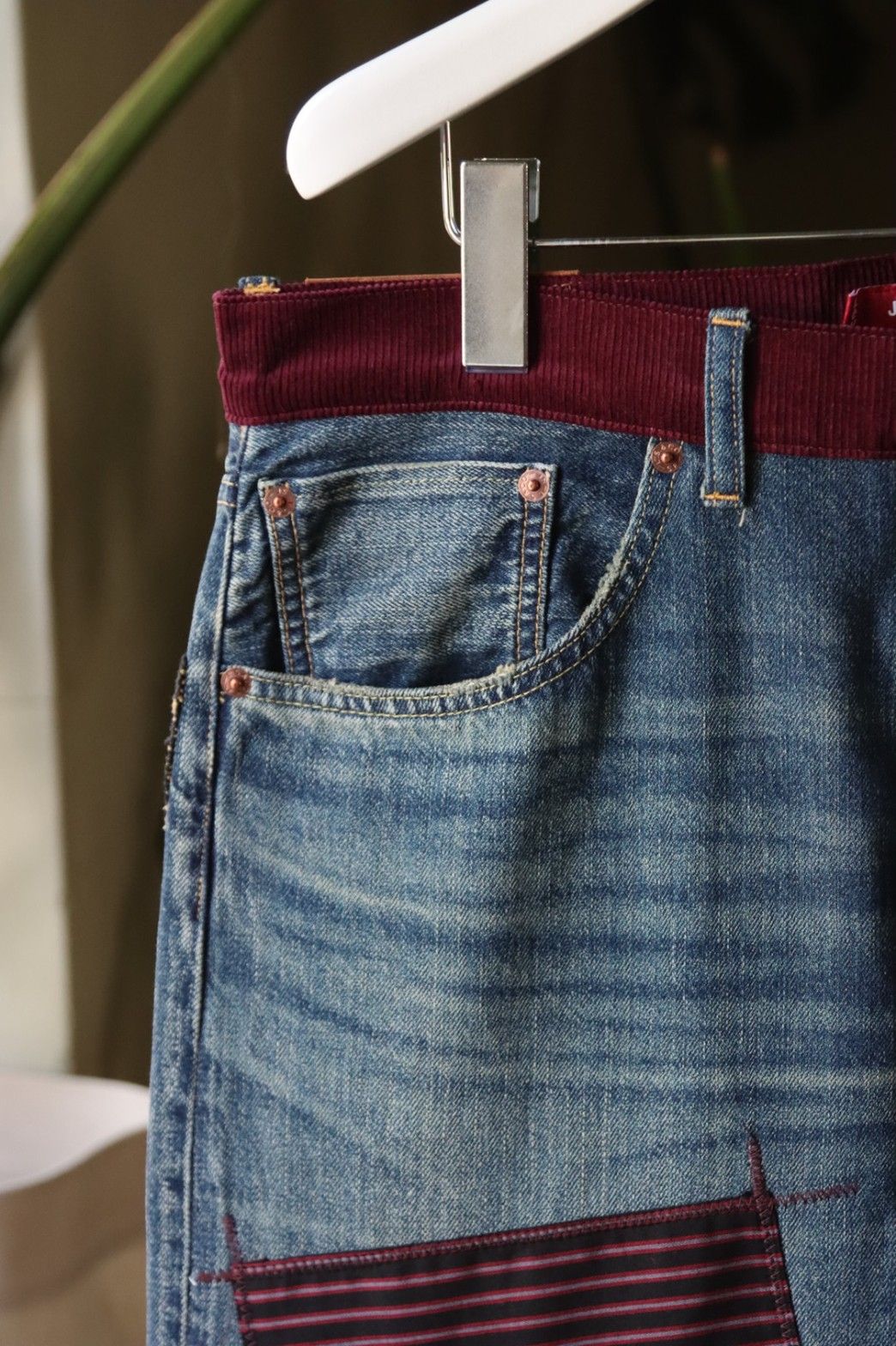 ジュンヤワタナベマン 22FW Levi'sコラボ 多素材パッチワークデニム(WJ-P201-051) INDIGO x MIX
