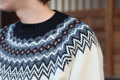JUNYA WATANABE COMME des GARCONS MAN ウールジャガードニット求心柄"WHITE"style