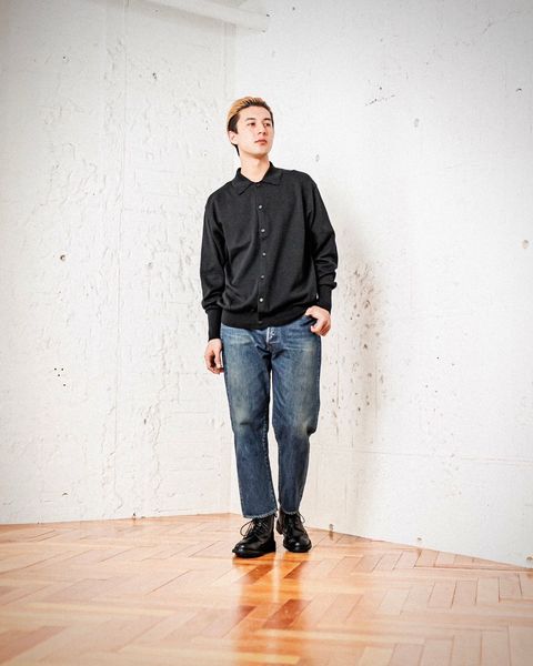 A.PRESSE Cotton Knit Polo Collar Cardigan (BLACK)スタイル 2月8日(土)新作発売！