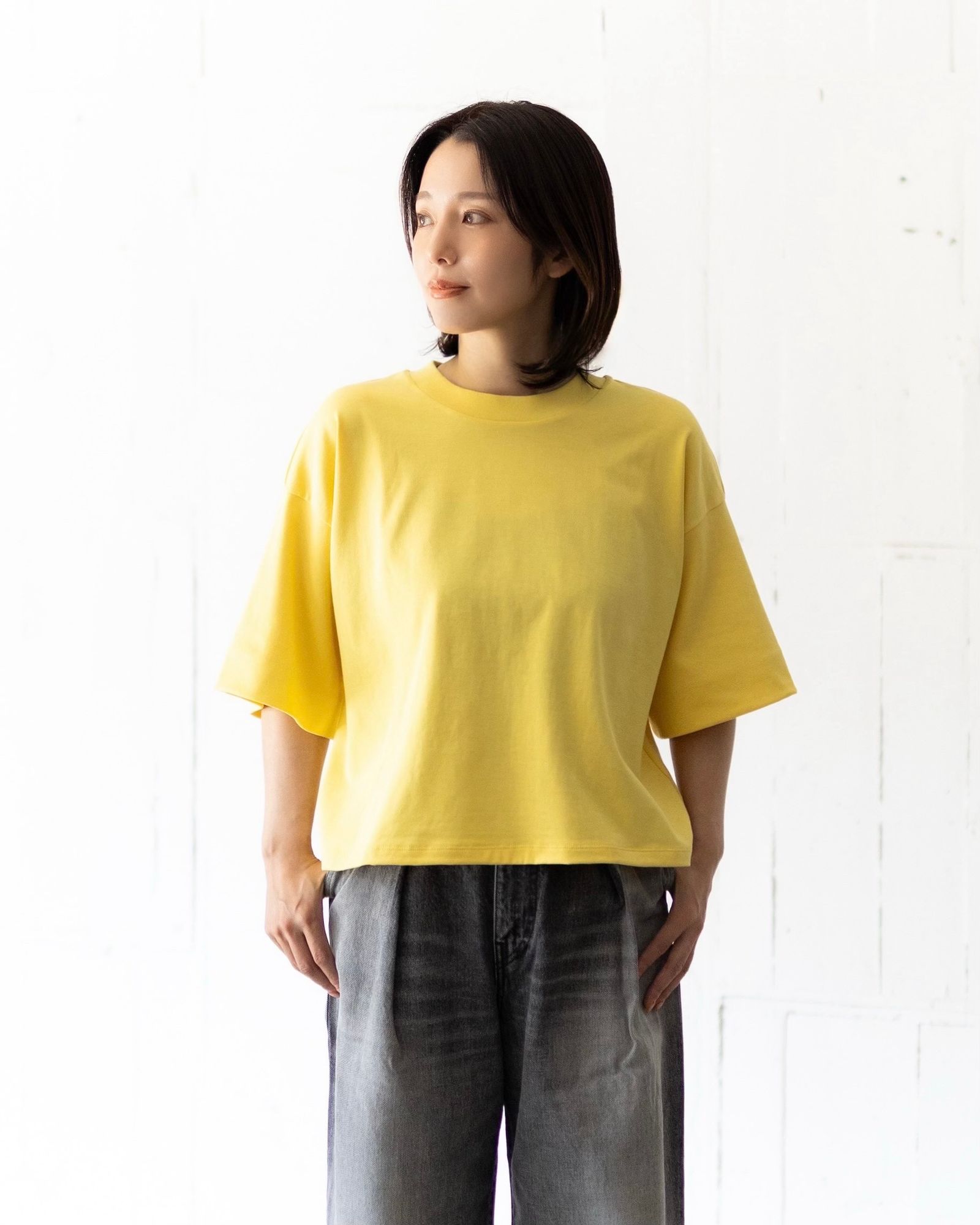 Graphpaper 25AW Women's  Tri Spun Cotton Balloon Sleeve Tee(GL253-70306)YELLOW