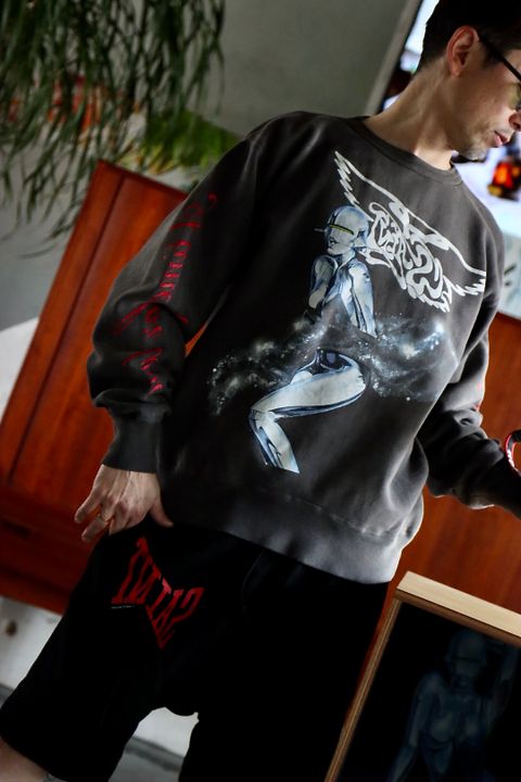 セントマイケル22SS SWEAT SHIRT SORAYAMA"BLACK".style.