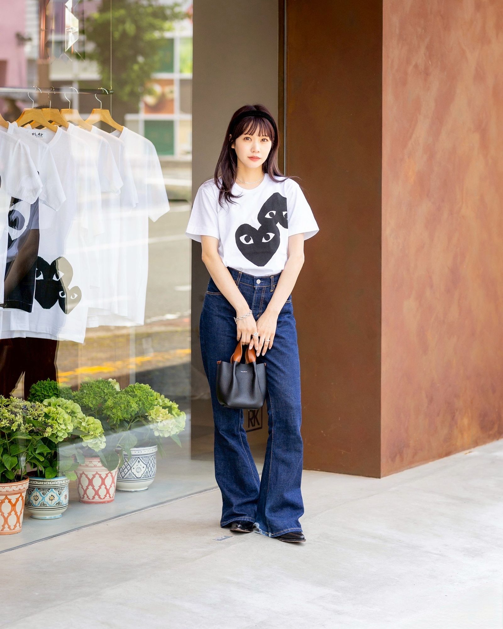 COMME des GARÇONS PLAYハート型ロゴインクジェットTシャツS