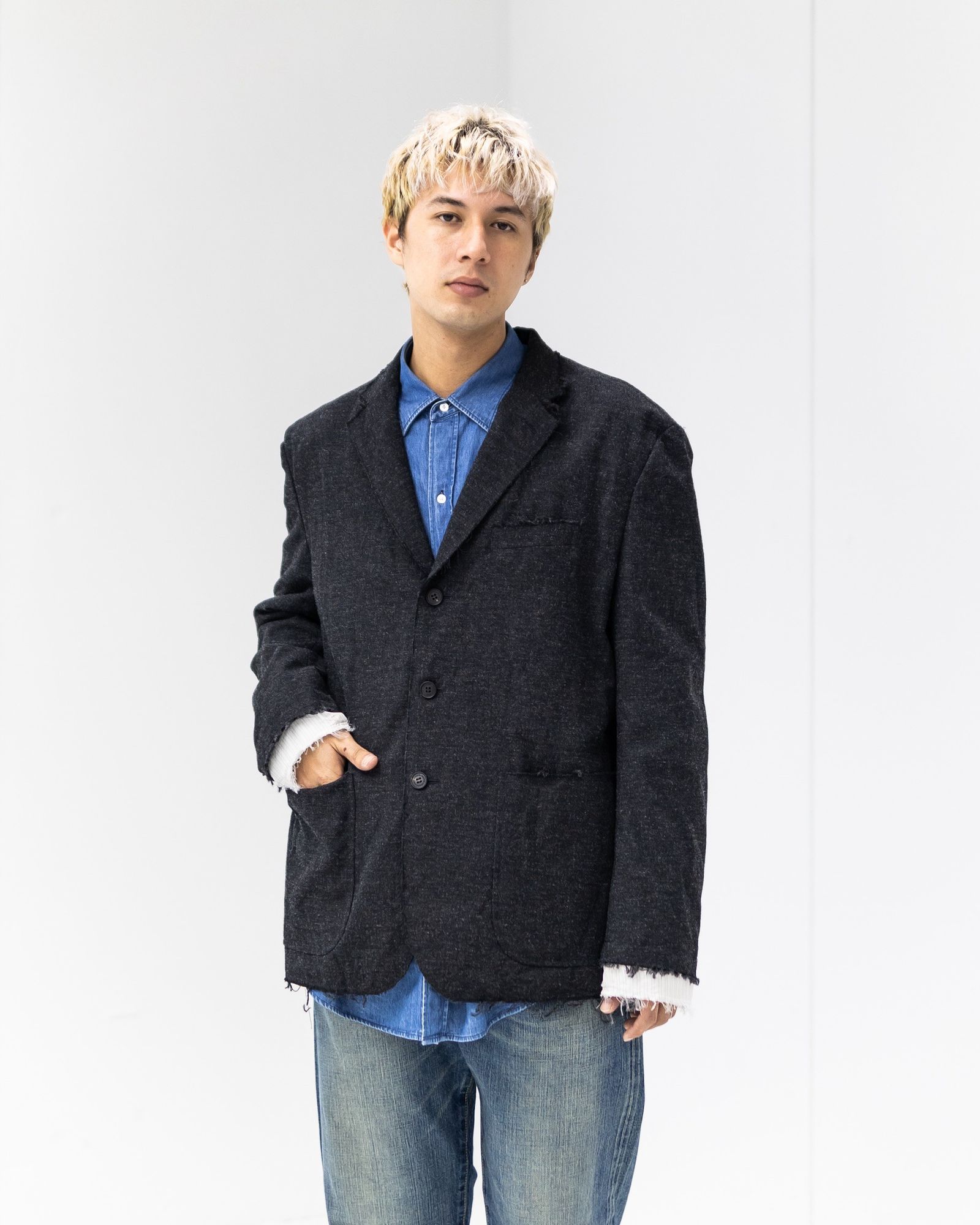 コムデギャルソンオム ウールエステルヘリンボーンジャケット MARK スタイル