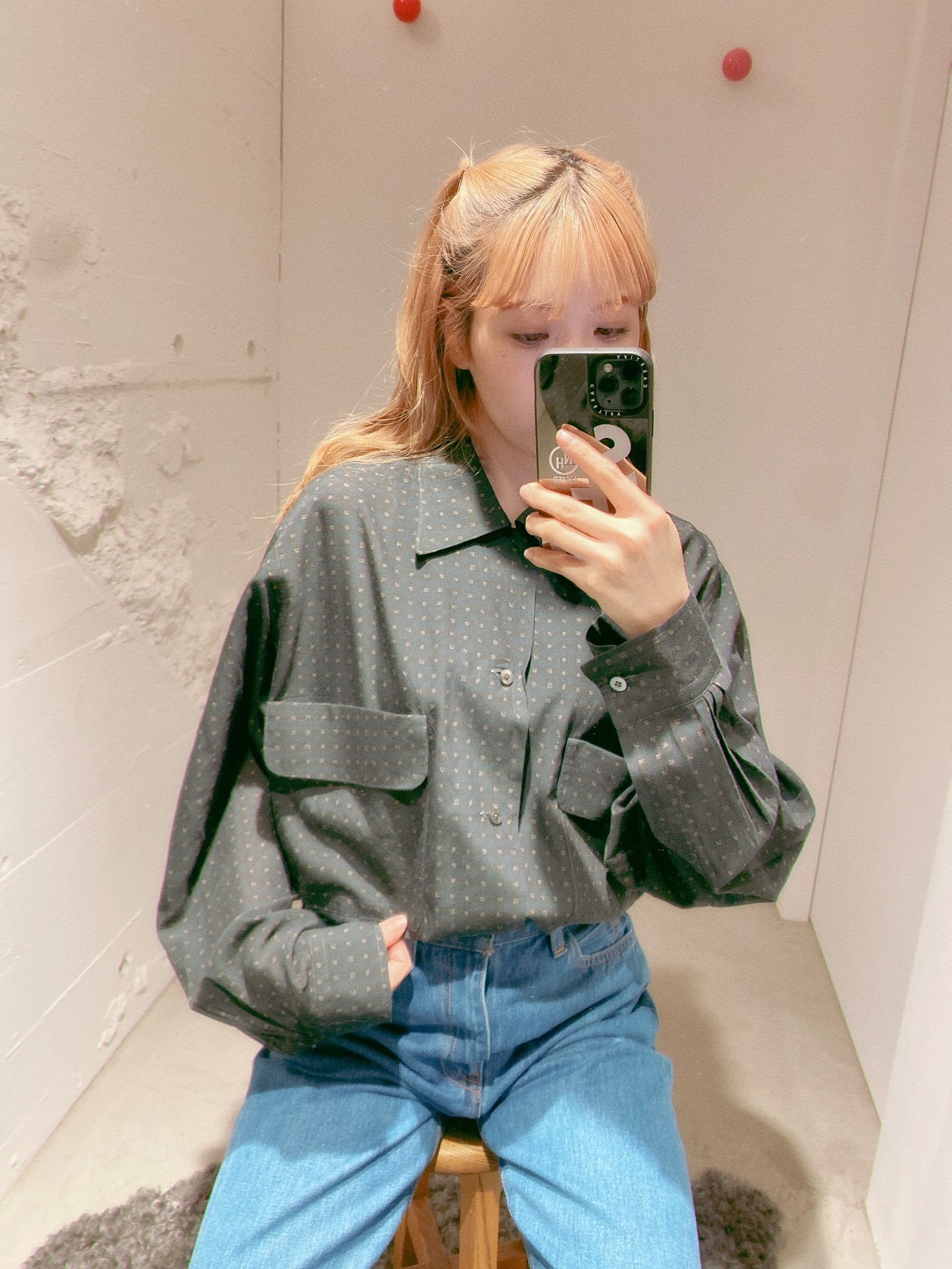 ヨーク24SS PIXEL LOW PLAID OPEN COLLAR SHIRT(YK24SS0654SH)NAVY