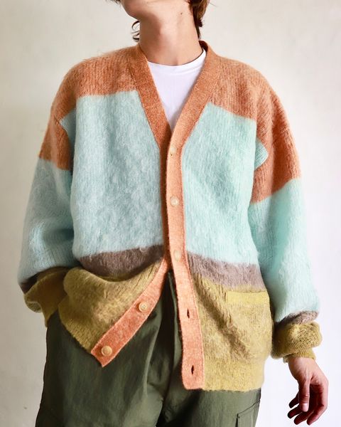 YOKE 23AW MOHAIR BORDER CARDIGAN"PINK"スタイル