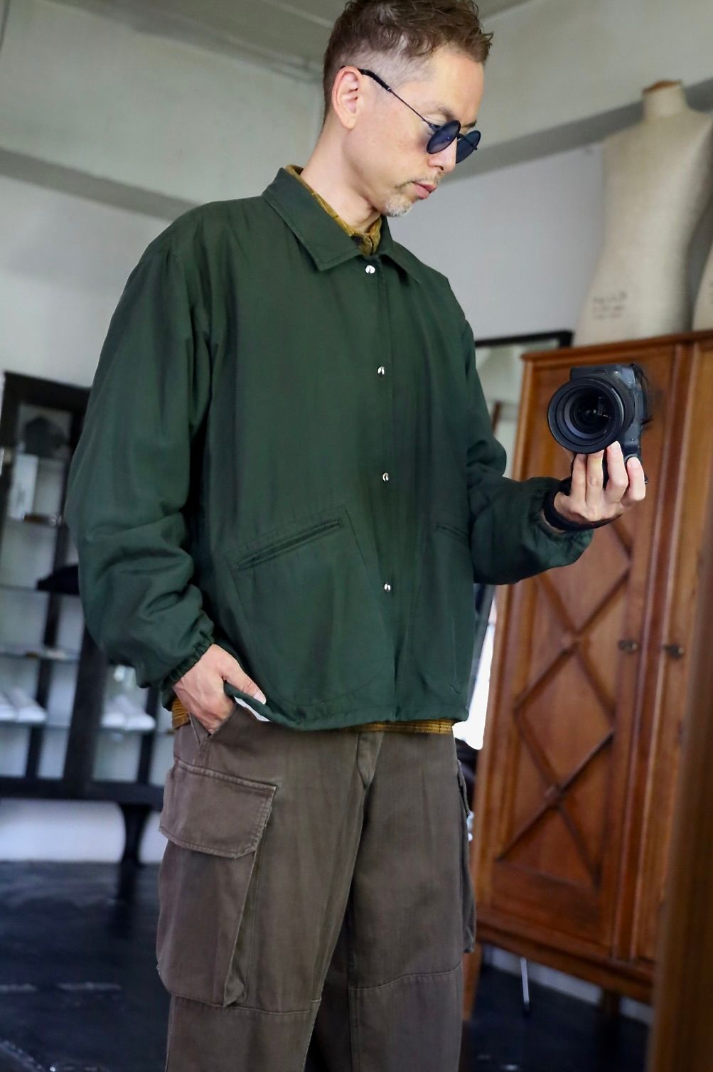 A.PRESSE 2026 STYLE2 Vintage Washed Silk Taffeta Coach Jacketスタイル