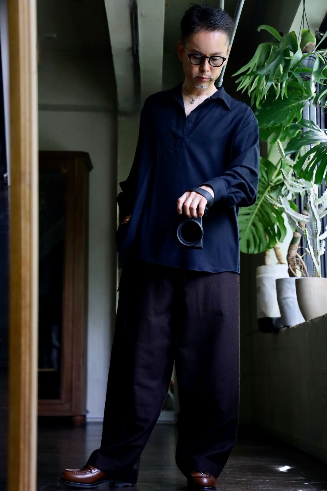 A.PRESSE Wool Skipper Shirtスタイル