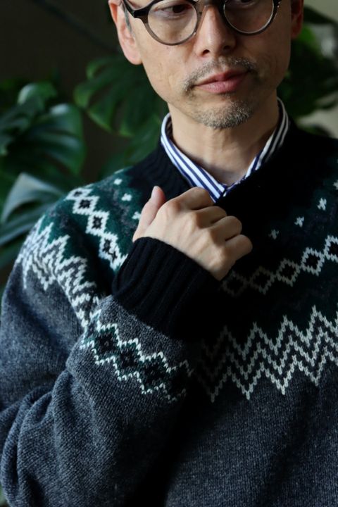 JUNYA WATANABE COMME des GARCONS MAN ウールジャガードニット"TOP GRAY"style.2021.10.26.