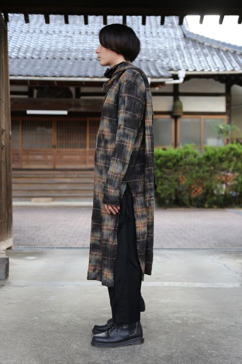 yohji yamamoto チェックJQ製品ムラ染めボウタイロングシャツStyle .2020.10.2.