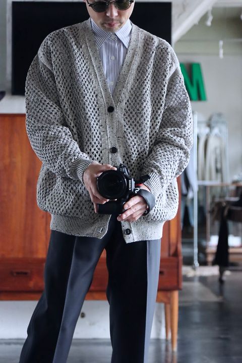 YOKE 22SS MESHED KNIT CARDIGAN"FOG WHITE"style.2022.2.21.